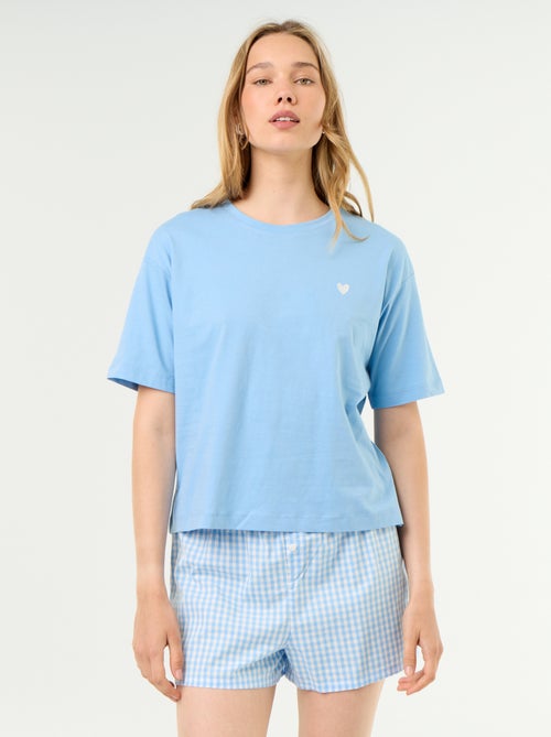 Pijama de 2 piezas de jersey de algodón - Camiseta + pantalón corto - Kiabi
