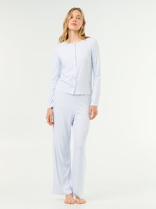 Pijama de 2 piezas de punto calado - Cárdigan + pantalón - Kiabi