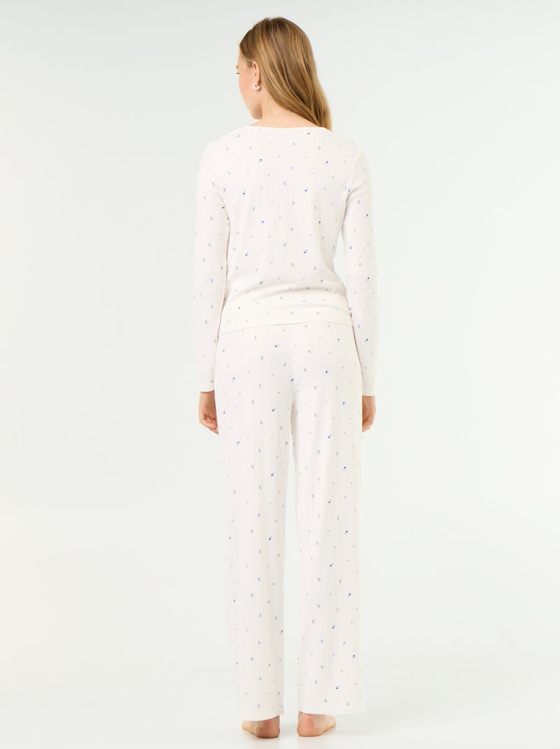 Pijama de 2 piezas de punto calado - Cárdigan + pantalón Blanco - Kiabi