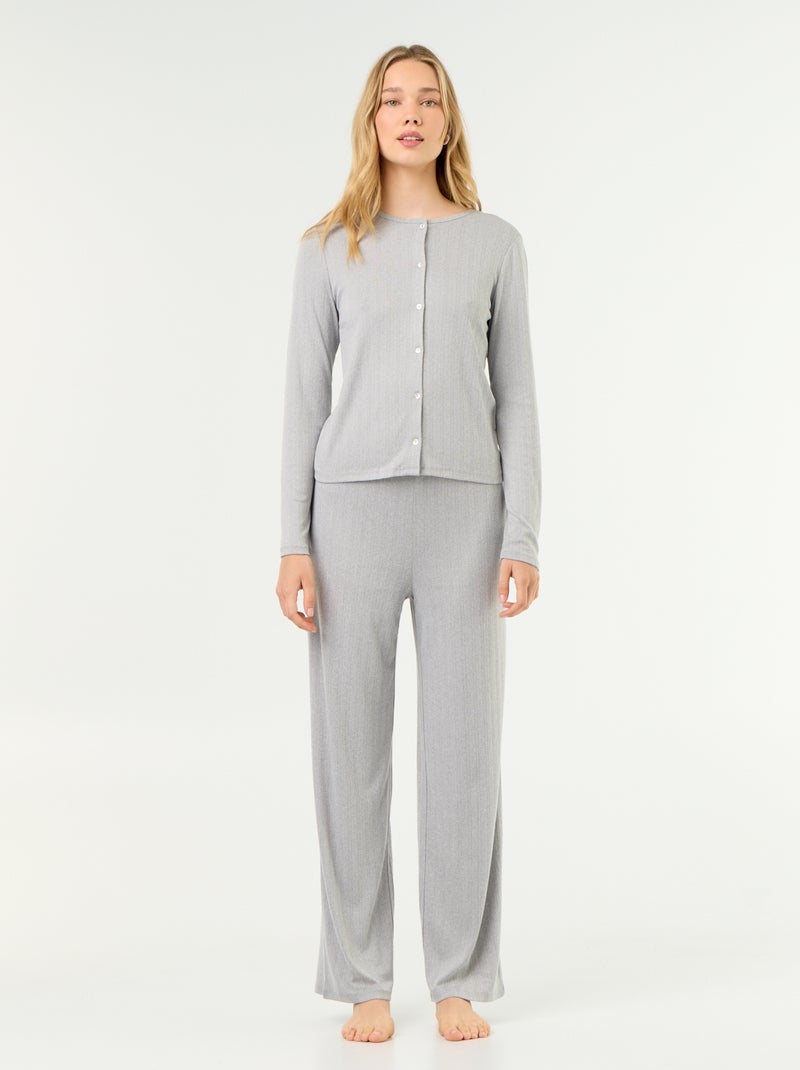 Pijama de 2 piezas de punto calado - Cárdigan + pantalón Gris - Kiabi