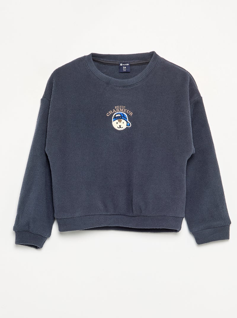 Pijama de 2 piezas de punto gofrado - Sudadera + pantalón Azul - Kiabi