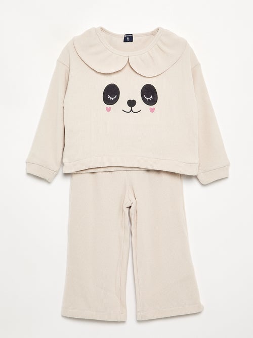 Pijama de 2 piezas de punto gofrado - Sudadera + pantalón - Kiabi Pijama de 2 piezas de punto gofrado - Sudadera + pantalón - Kiabi