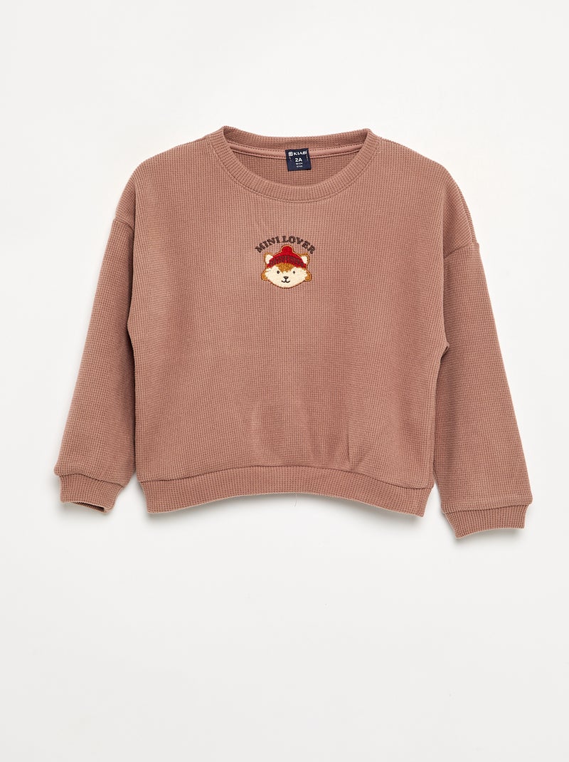 Pijama de 2 piezas de punto gofrado - Sudadera + pantalón Marron - Kiabi