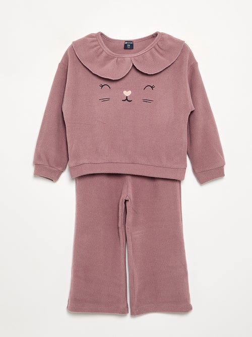 Pijama de 2 piezas de punto gofrado - Sudadera + pantalón - Kiabi Pijama de 2 piezas de punto gofrado - Sudadera + pantalón - Kiabi