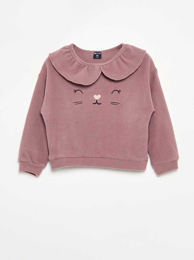 Pijama de 2 piezas de punto gofrado - Sudadera + pantalón Rosa empolvado - Kiabi
