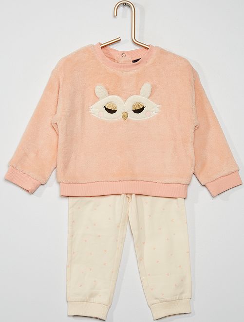 Pijama de 2 piezas de tejido polar y punto 'búho'                                                                 ROSA 
