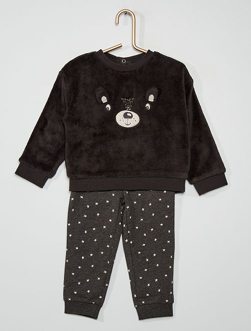 Pijama de 2 piezas de tejido polar y punto 'oso'                                                                 NEGRO 
