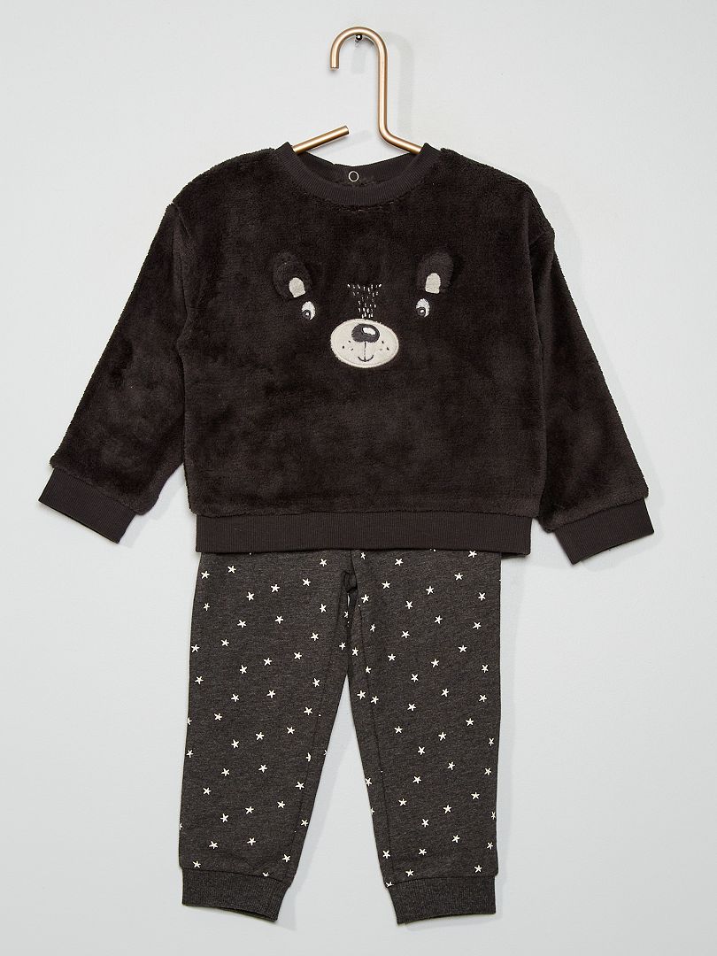 Pijama de 2 piezas de tejido polar y punto 'oso' NEGRO - Kiabi