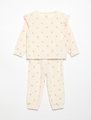Pijama de 2 piezas de terciopelo - Sudadera con volantes en las sisas + pantalón