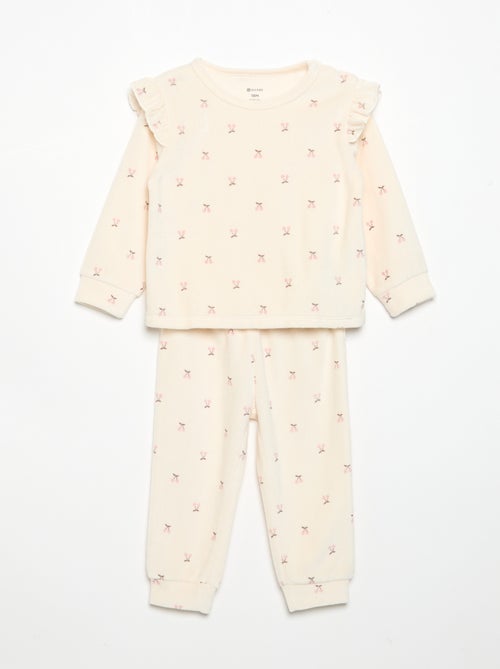 Pijama de 2 piezas de terciopelo - Sudadera con volantes en las sisas + pantalón - Kiabi