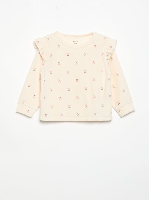 Pijama de 2 piezas de terciopelo - Sudadera con volantes en las sisas + pantalón - Kiabi