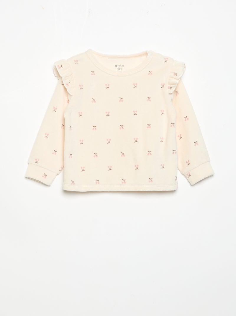 Pijama de 2 piezas de terciopelo - Sudadera con volantes en las sisas + pantalón Beige - Kiabi