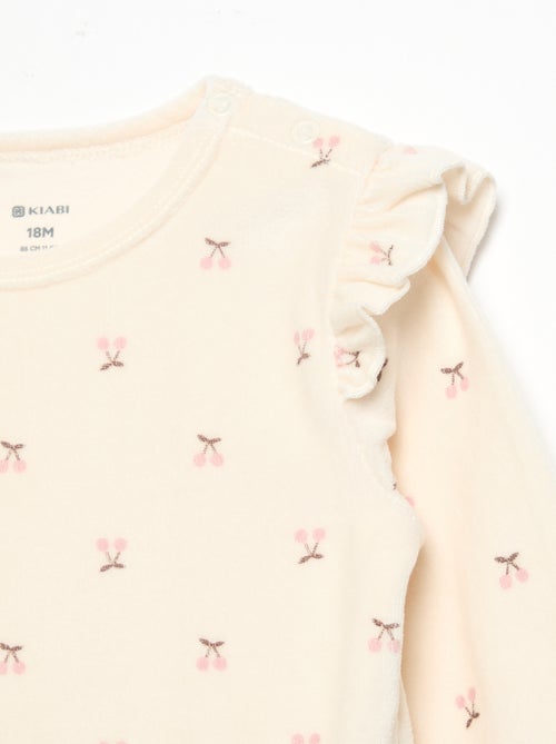 Pijama de 2 piezas de terciopelo - Sudadera con volantes en las sisas + pantalón - Kiabi