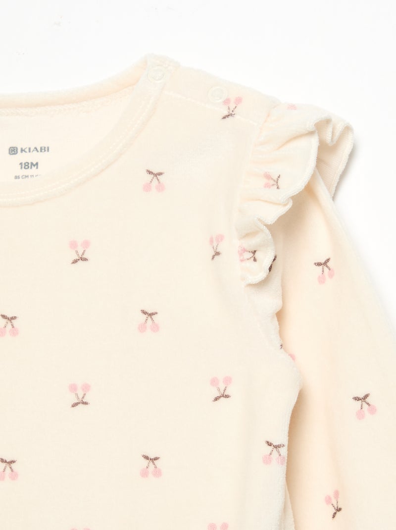 Pijama de 2 piezas de terciopelo - Sudadera con volantes en las sisas + pantalón Beige - Kiabi