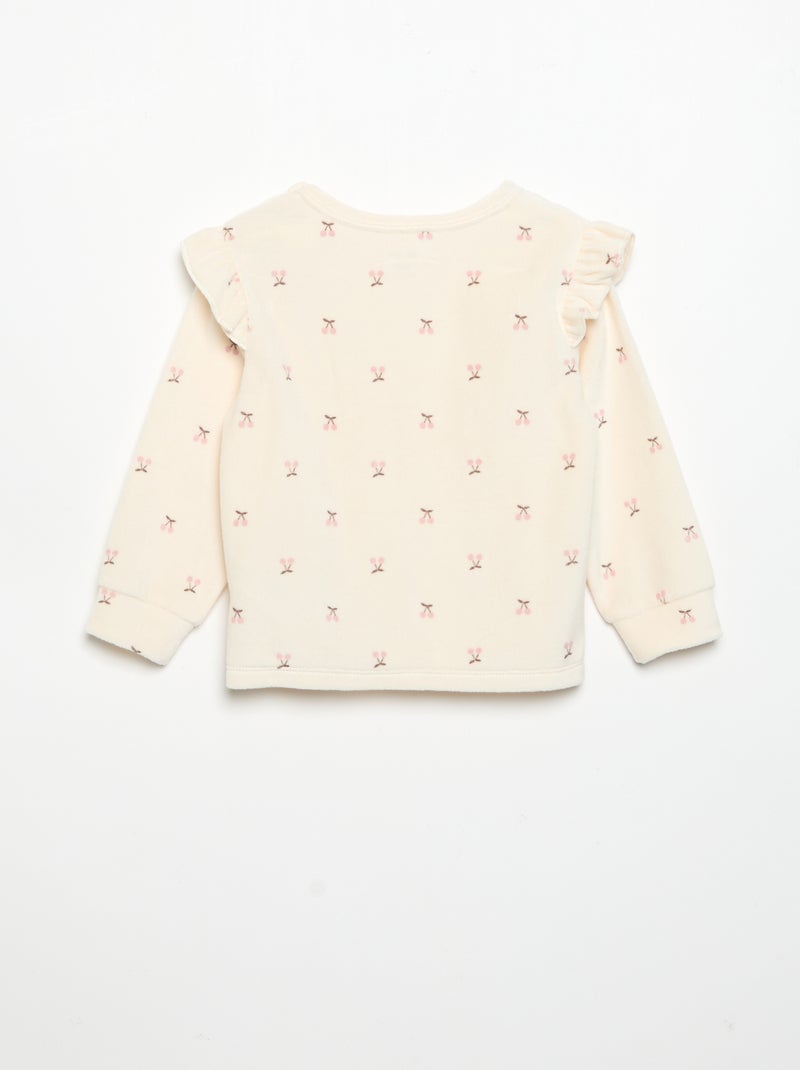Pijama de 2 piezas de terciopelo - Sudadera con volantes en las sisas + pantalón Beige - Kiabi