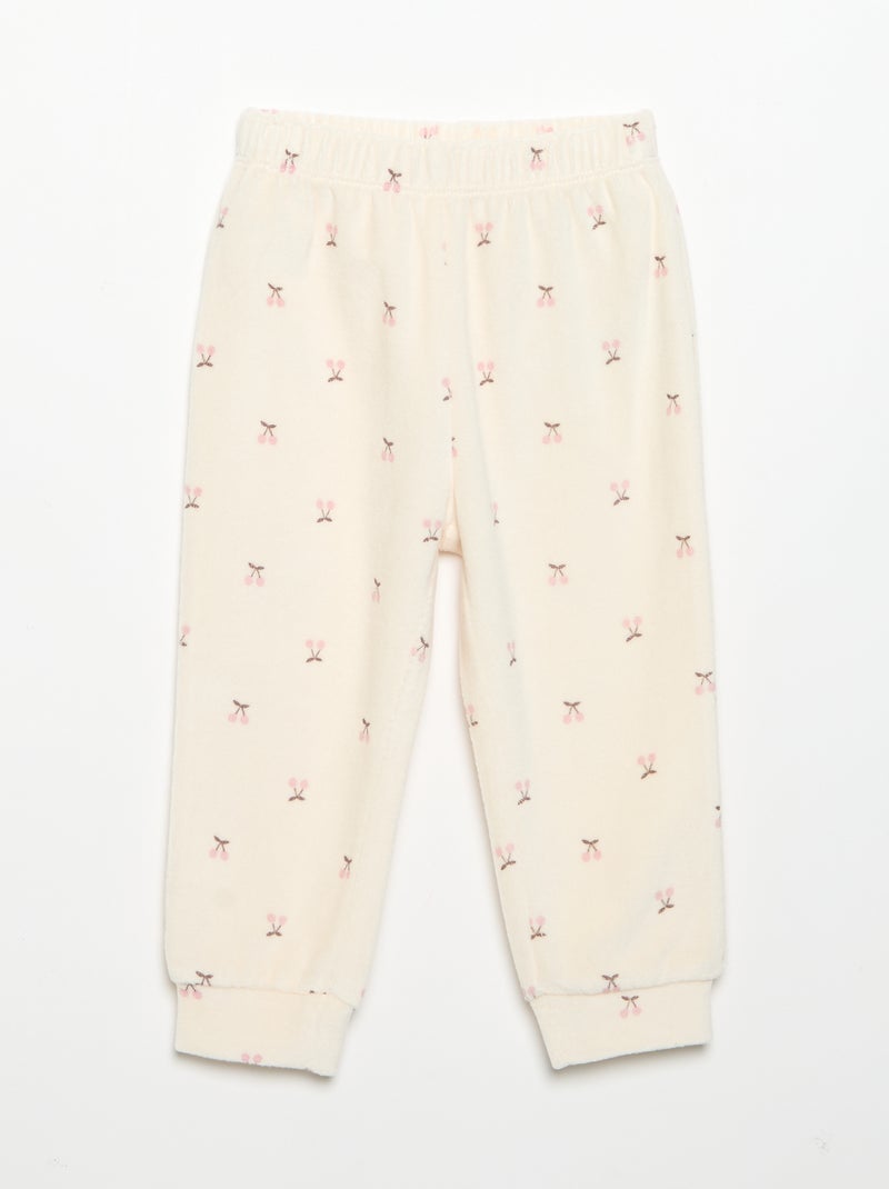 Pijama de 2 piezas de terciopelo - Sudadera con volantes en las sisas + pantalón Beige - Kiabi