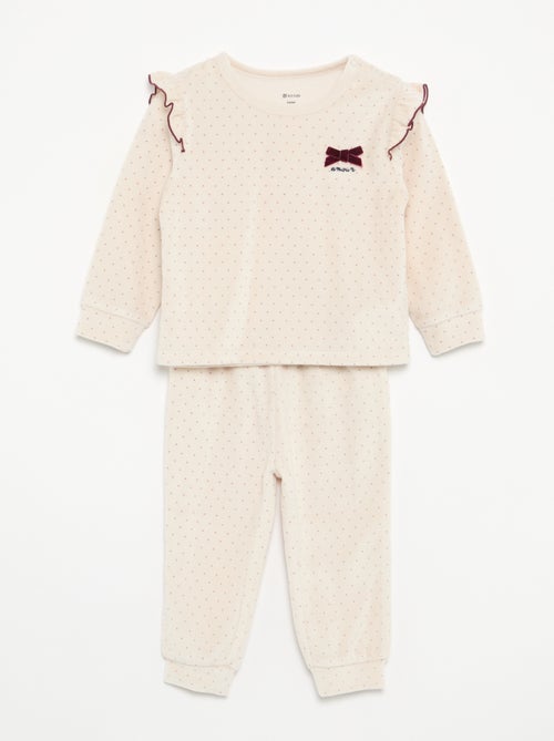 Pijama de 2 piezas de terciopelo - Sudadera con volantes en las sisas + pantalón - Kiabi