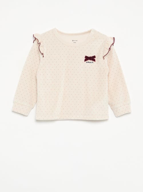 Pijama de 2 piezas de terciopelo - Sudadera con volantes en las sisas + pantalón - Kiabi