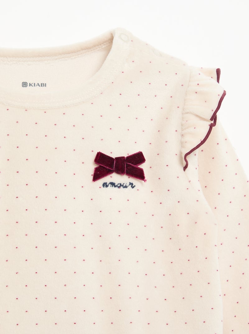 Pijama de 2 piezas de terciopelo - Sudadera con volantes en las sisas + pantalón Beige - Kiabi