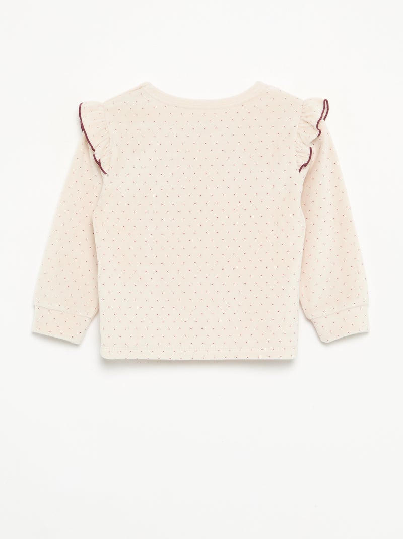 Pijama de 2 piezas de terciopelo - Sudadera con volantes en las sisas + pantalón Beige - Kiabi