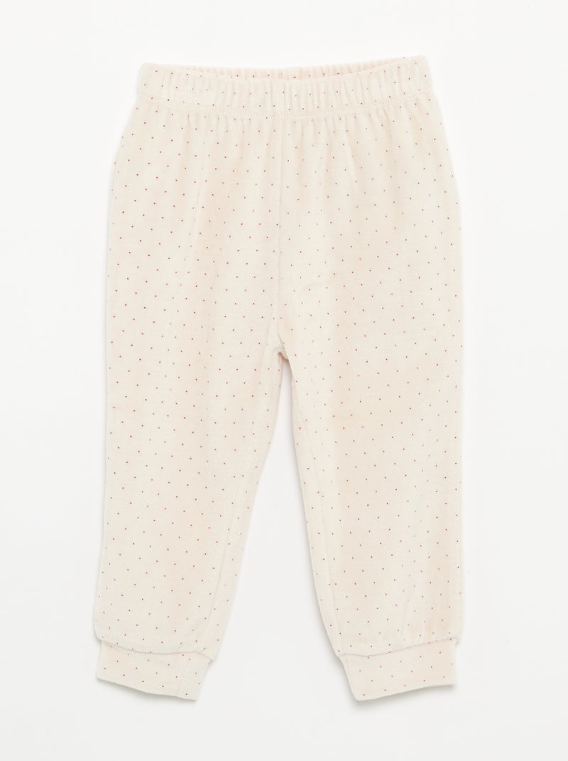 Pijama de 2 piezas de terciopelo - Sudadera con volantes en las sisas + pantalón Beige - Kiabi