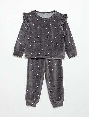 Pijama de 2 piezas de terciopelo - Sudadera con volantes en las sisas + pantalón