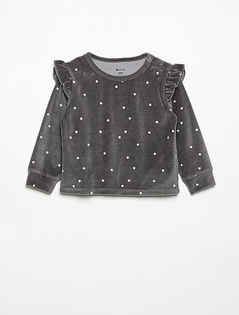 Pijama de 2 piezas de terciopelo - Sudadera con volantes en las sisas + pantalón