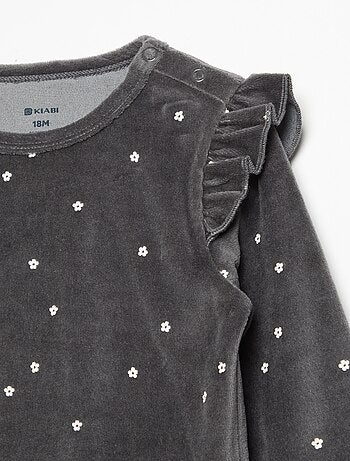 Pijama de 2 piezas de terciopelo - Sudadera con volantes en las sisas + pantalón