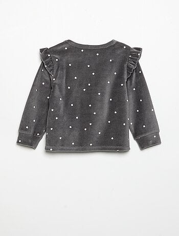 Pijama de 2 piezas de terciopelo - Sudadera con volantes en las sisas + pantalón