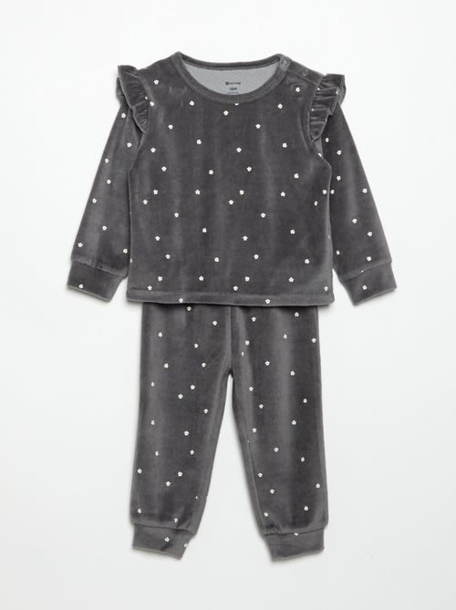 Pijama de 2 piezas de terciopelo - Sudadera con volantes en las sisas + pantalón - Kiabi Pijama de 2 piezas de terciopelo - Sudadera con volantes en las sisas + pantalón - Kiabi