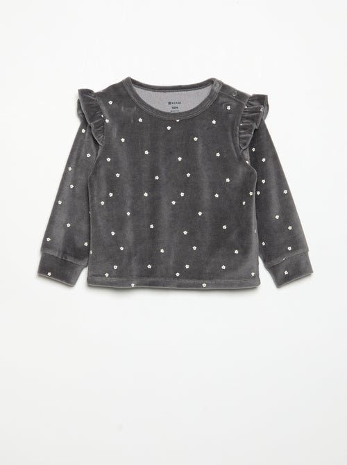 Pijama de 2 piezas de terciopelo - Sudadera con volantes en las sisas + pantalón - Kiabi Pijama de 2 piezas de terciopelo - Sudadera con volantes en las sisas + pantalón - Kiabi