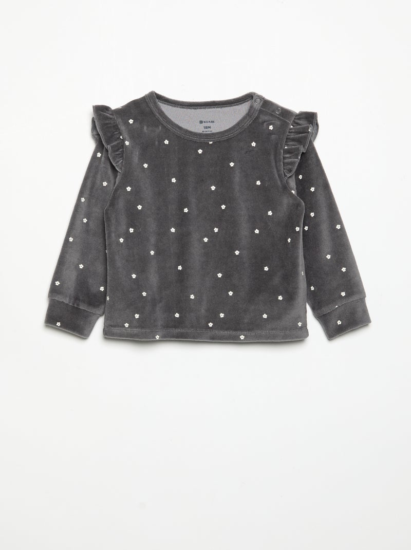 Pijama de 2 piezas de terciopelo - Sudadera con volantes en las sisas + pantalón Negro - Kiabi