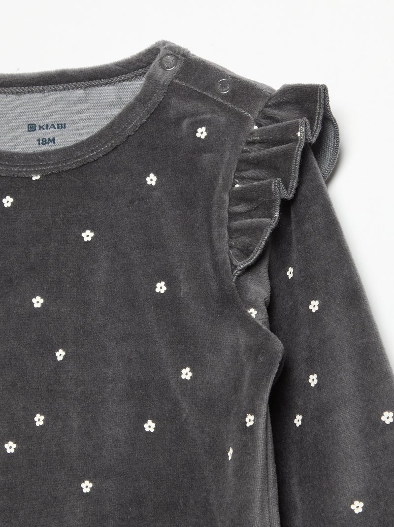 Pijama de 2 piezas de terciopelo - Sudadera con volantes en las sisas + pantalón Negro - Kiabi
