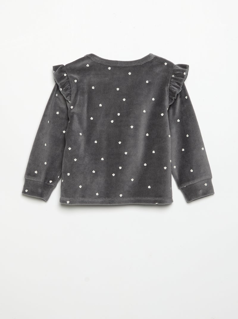 Pijama de 2 piezas de terciopelo - Sudadera con volantes en las sisas + pantalón Negro - Kiabi