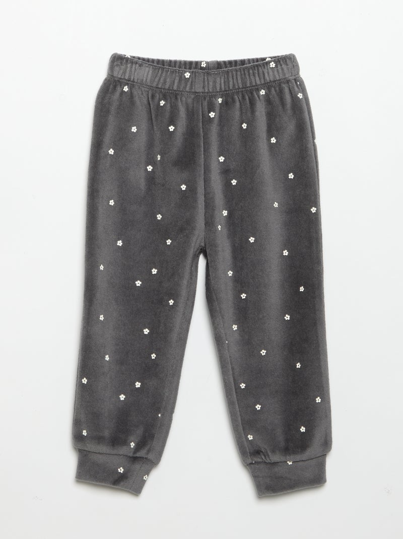Pijama de 2 piezas de terciopelo - Sudadera con volantes en las sisas + pantalón Negro - Kiabi