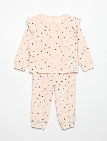 Pijama de 2 piezas de terciopelo - Sudadera con volantes en las sisas + pantalón