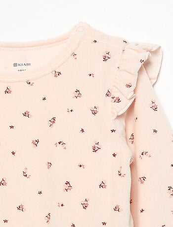 Pijama de 2 piezas de terciopelo - Sudadera con volantes en las sisas + pantalón