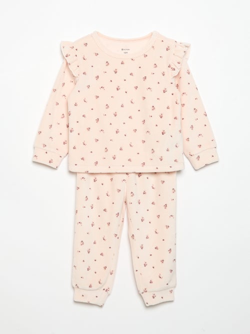 Pijama de 2 piezas de terciopelo - Sudadera con volantes en las sisas + pantalón - Kiabi Pijama de 2 piezas de terciopelo - Sudadera con volantes en las sisas + pantalón - Kiabi