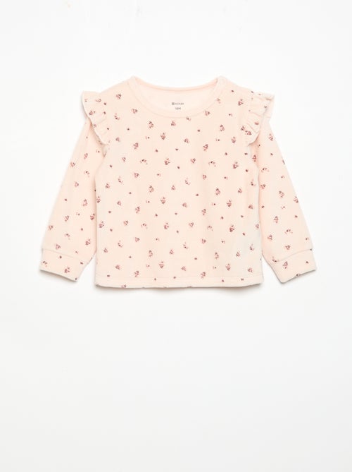 Pijama de 2 piezas de terciopelo - Sudadera con volantes en las sisas + pantalón - Kiabi Pijama de 2 piezas de terciopelo - Sudadera con volantes en las sisas + pantalón - Kiabi