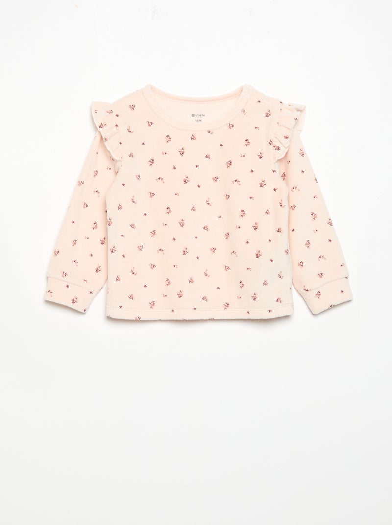 Pijama de 2 piezas de terciopelo - Sudadera con volantes en las sisas + pantalón Rosa - Kiabi