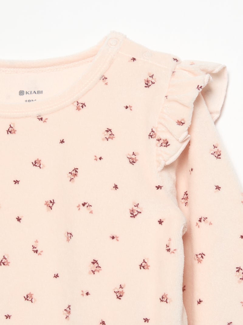Pijama de 2 piezas de terciopelo - Sudadera con volantes en las sisas + pantalón Rosa - Kiabi