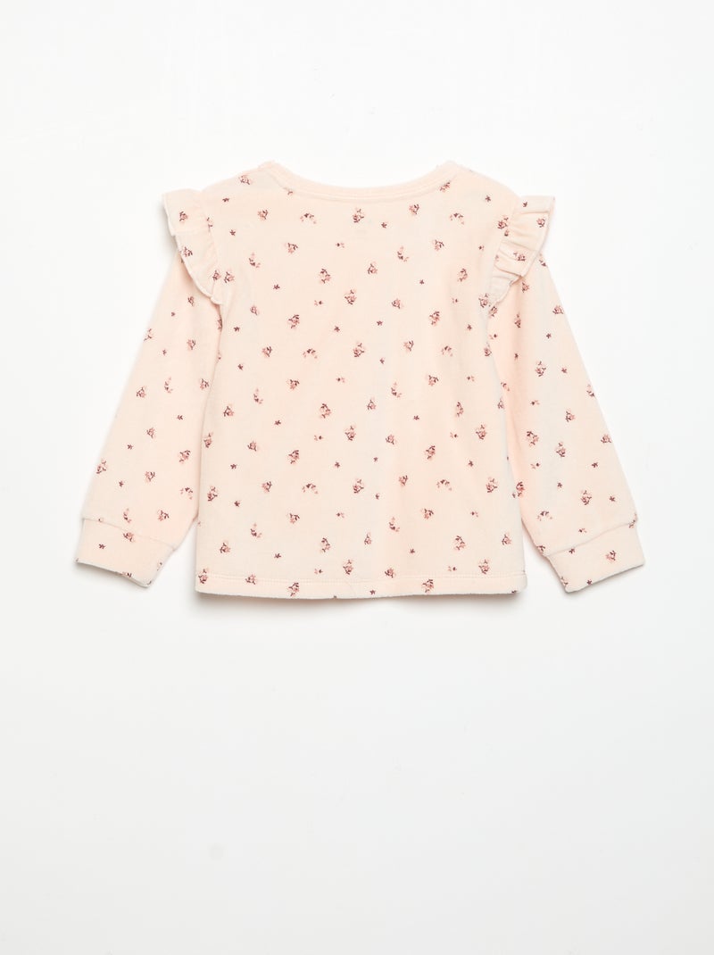 Pijama de 2 piezas de terciopelo - Sudadera con volantes en las sisas + pantalón Rosa - Kiabi
