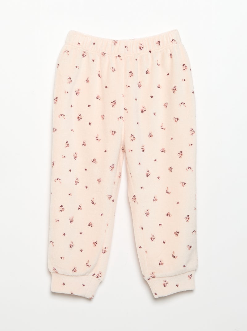 Pijama de 2 piezas de terciopelo - Sudadera con volantes en las sisas + pantalón Rosa - Kiabi