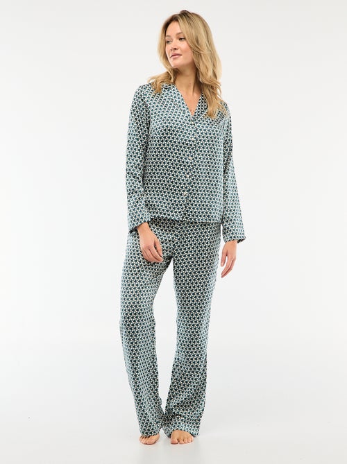 Pijama de 2 piezas efecto satinado - camisa + pantalón - Kiabi Pijama de 2 piezas efecto satinado - camisa + pantalón - Kiabi