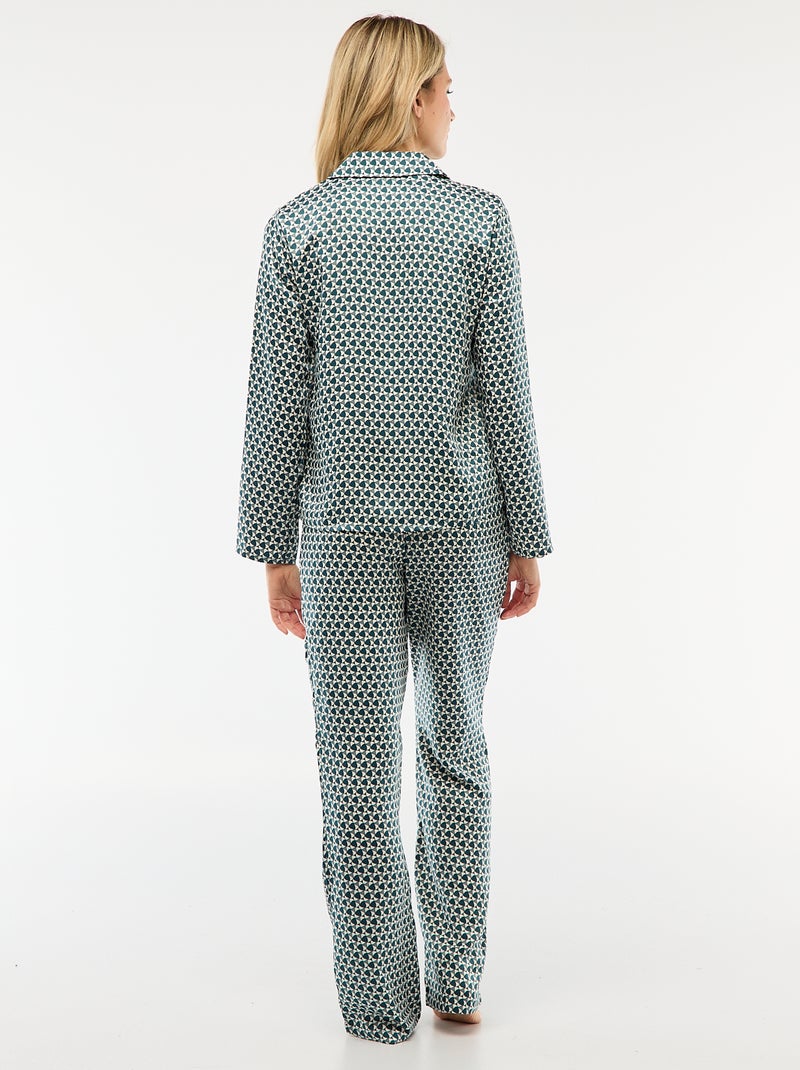 Pijama de 2 piezas efecto satinado - camisa + pantalón Verde - Kiabi