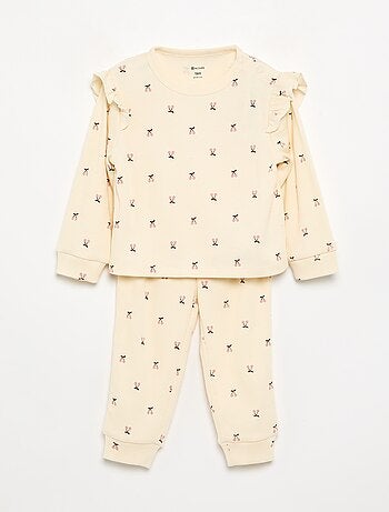 Pijama de 2 piezas estampado de canalé