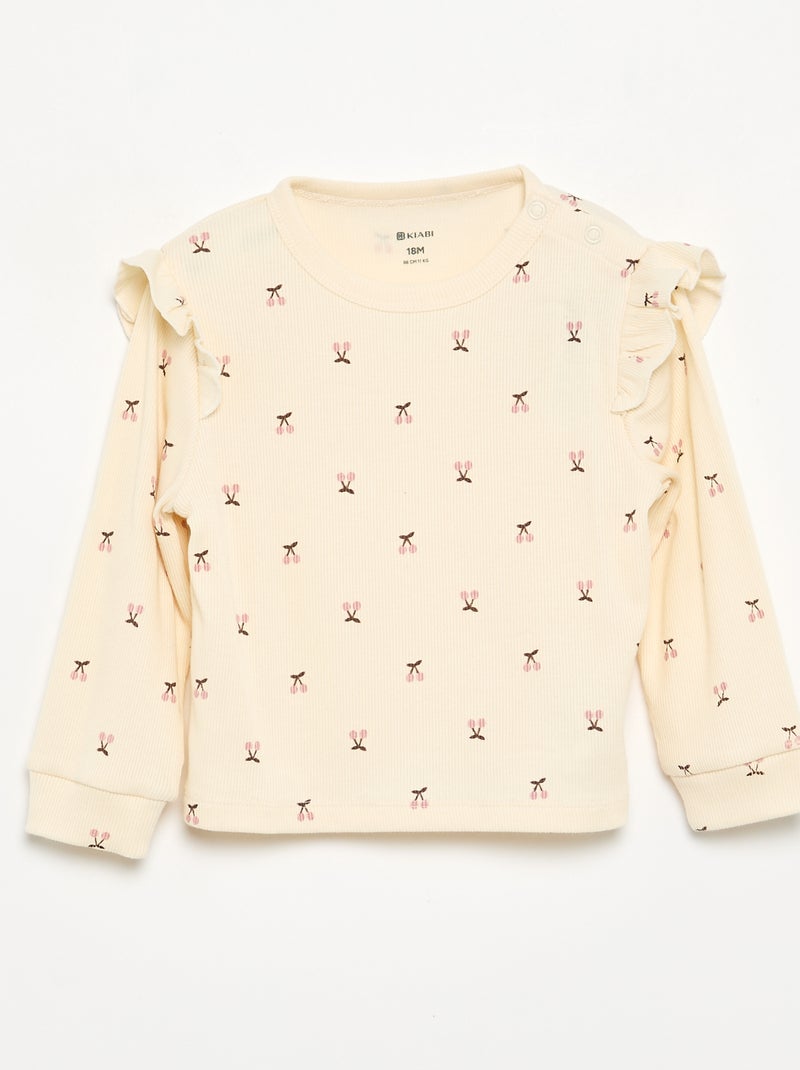 Pijama de 2 piezas estampado de canalé Beige - Kiabi