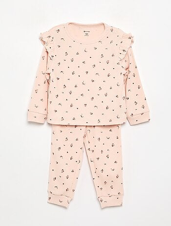 Pijama de 2 piezas estampado de canalé