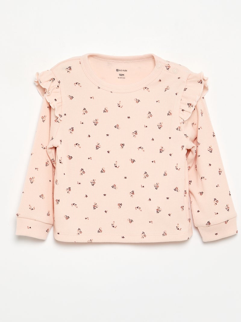 Pijama de 2 piezas estampado de canalé Rosa - Kiabi