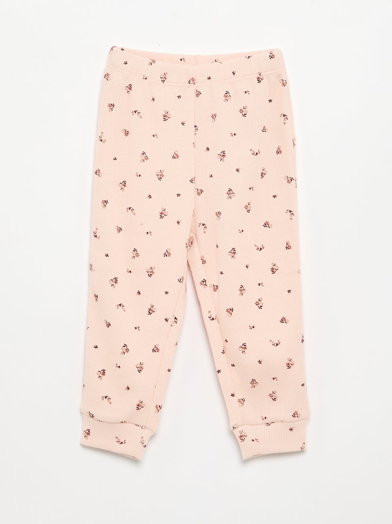 Pijama de 2 piezas estampado de canalé Rosa - Kiabi